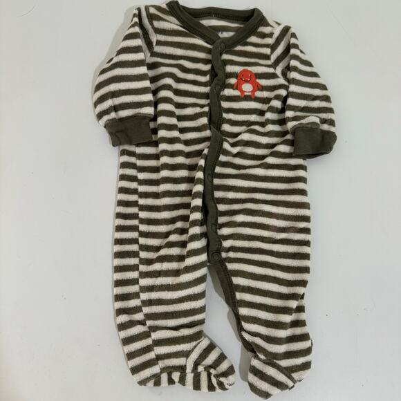 Carter’s Green Striped Monster Terry Footie Sleeper Newborn - Picture 1 of 2